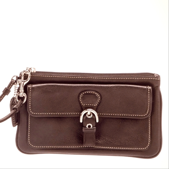 🤎 Vintage Coach Kenia Brown Leather Large Soho Skinny Buckle Wristlet Bag Y2K - Picture 1 of 8
